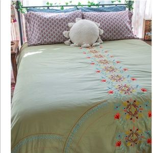 Sage Green Embroidered Coverlet Quilt